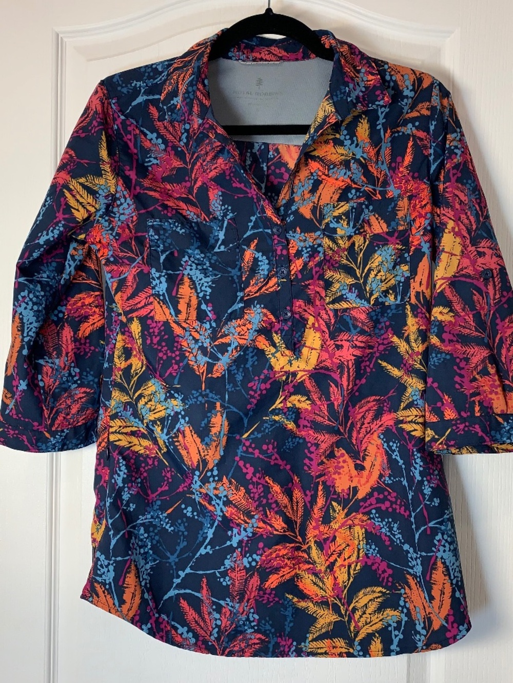 Royal Robbins Lightweight Travel Top Zip Pocket Outdoor Shirt Colorful Print Adv